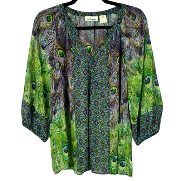 Patchington Multicoloured Fawn Feather Print Puff Sleeve Blouse Size Small - Picture 1 of 9